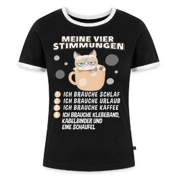 Katze Lustige Sprüche Kaffee Urlaub Müde T-Shirt - Frauen Kontrast-T-Shirt - Schwarz/Weiß - Vorne - Selfina (174cm)