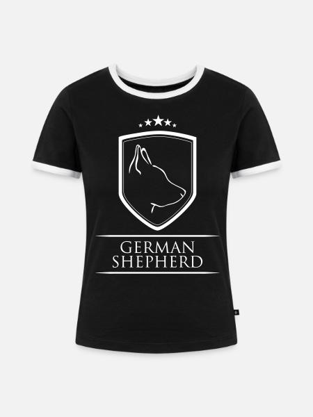 GERMAN SHEPHERD WAPPEN - Frauen Kontrast-T-Shirt - Schwarz/Weiß
