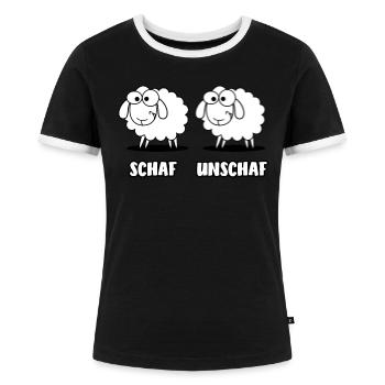 Schaf Unschaf Optiker lustiges Geschenk - Frauen Kontrast-T-Shirt - Schwarz/Weiß - Vorne - Selfina (174cm)