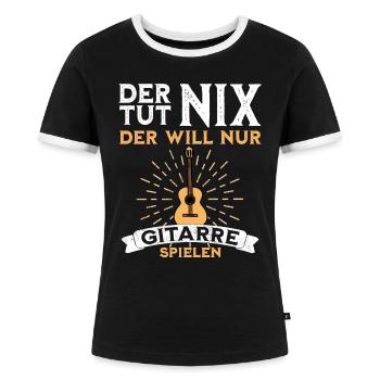 Der tut nix der will nur Gitarre spielen lustiger - Frauen Kontrast-T-Shirt - Schwarz/Weiß - Vorne - Selfina (174cm)
