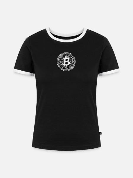 Bitcoin mit Schaltkreisen - Frauen Kontrast-T-Shirt - Schwarz/Weiß