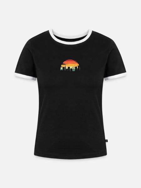 Sunset Skyline Farbverlauf - Frauen Kontrast-T-Shirt - Schwarz/Weiß
