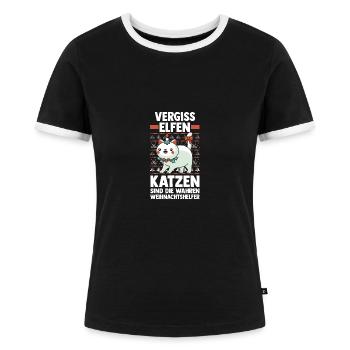 Weihnachtsmann Weihnachtsfest Weihnachten Katzen - Frauen Kontrast-T-Shirt - Schwarz/Weiß - Vorne - Selfina (174cm)