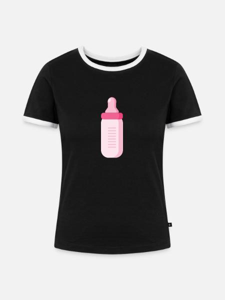 Baby Trinkflasche - Frauen Kontrast-T-Shirt - Schwarz/Weiß