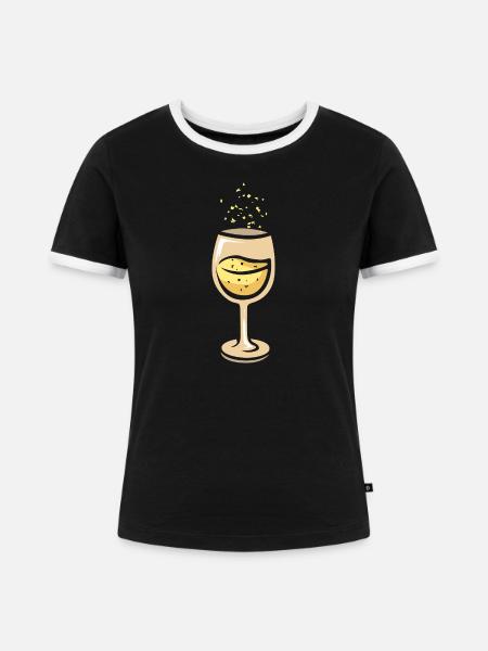 Sektglas Party Feier Illustration - Frauen Kontrast-T-Shirt - Schwarz/Weiß