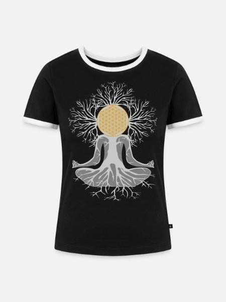 Blume des Lebens - Frauen Kontrast-T-Shirt - Schwarz/Weiß
