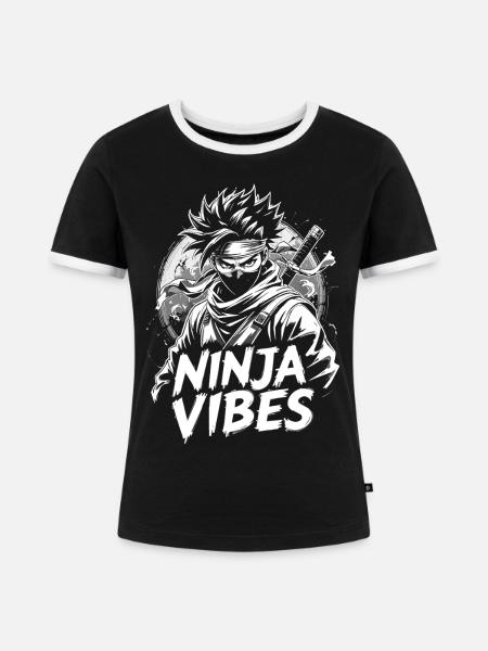 Ninja Vibes T-shirt Design - Frauen Kontrast-T-Shirt - Schwarz/Weiß