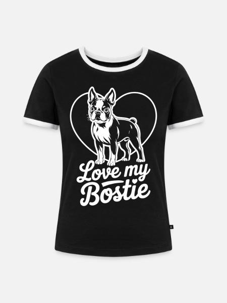 Love My Bostie - Frauen Kontrast-T-Shirt - Schwarz/Weiß