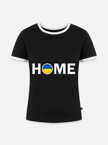 Home Ukraine Flag - Frauen Kontrast-T-Shirt - Schwarz/Weiß