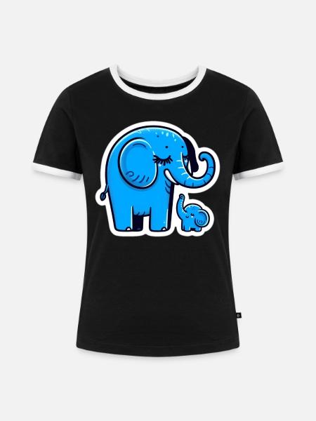 Blaue Elefanten - Frauen Kontrast-T-Shirt - Schwarz/Weiß