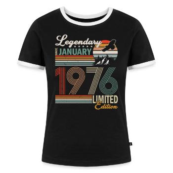 Legenden sind im Januar 1976 geboren - Frauen Kontrast-T-Shirt - Schwarz/Weiß - Vorne - Selfina (174cm)