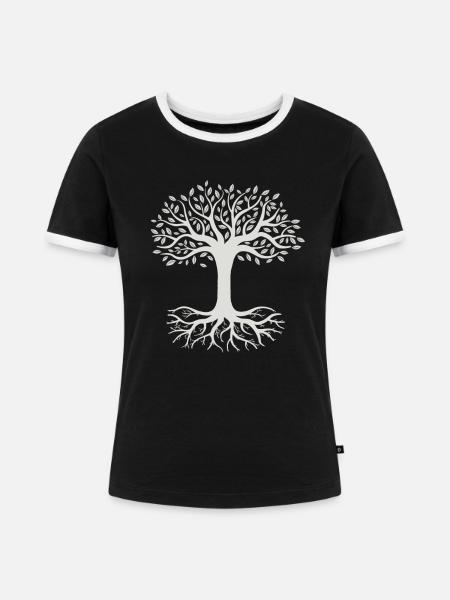Baum des Lebens Wikinger - Frauen Kontrast-T-Shirt - Schwarz/Weiß