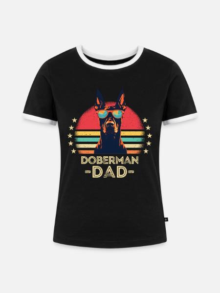 Dobermann mit sonnenbrille retro - Frauen Kontrast-T-Shirt - Schwarz/Weiß