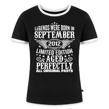 September 2012 Jahrestag September 2012 september - Frauen Kontrast-T-Shirt - Schwarz/Weiß - Vorne - Selfina (174cm)
