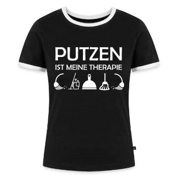 Putzen ist meine Therapie lustige Hausfrau Sprüche - Frauen Kontrast-T-Shirt - Schwarz/Weiß - Vorne - Selfina (174cm)