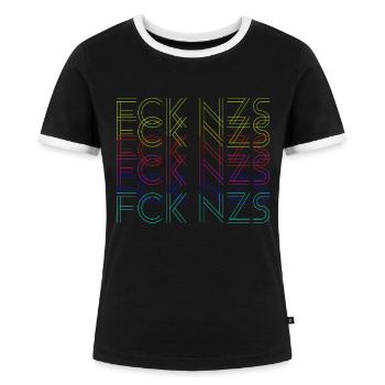 Links Antifaschist retro Statement Geschenk - Frauen Kontrast-T-Shirt - Schwarz/Weiß - Vorne - Selfina (174cm)