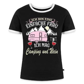 ich mag Camping und Wein - Frauen Kontrast-T-Shirt - Schwarz/Weiß - Vorne - Selfina (174cm)