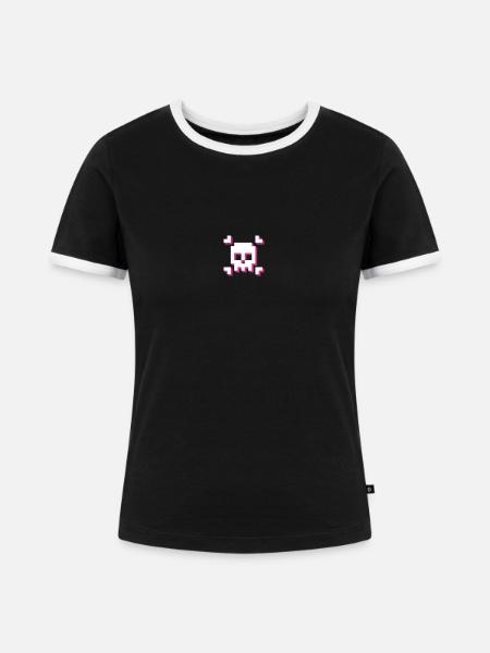 pxl_Skull - Frauen Kontrast-T-Shirt - Schwarz/Weiß