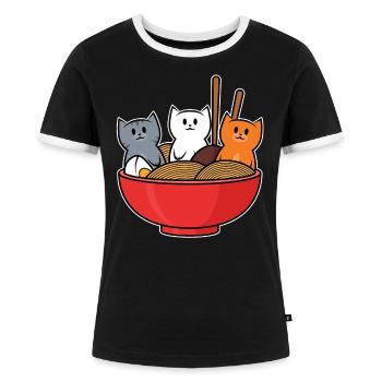 Ramen Katzen Japan - Frauen Kontrast-T-Shirt - Schwarz/Weiß - Vorne - Selfina (174cm)
