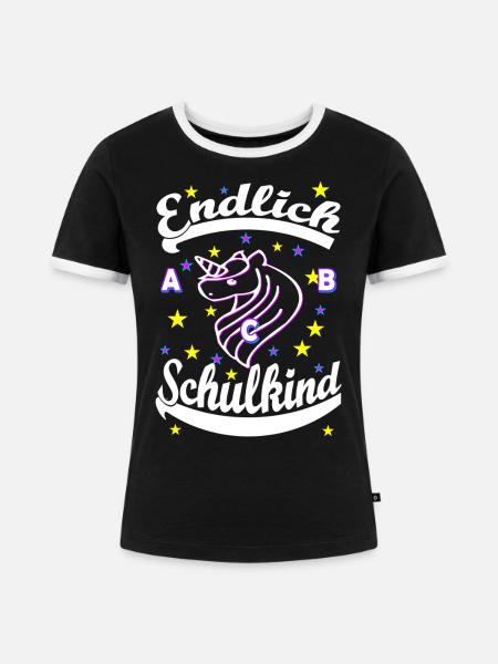 Endlich Schulkind Einschulung - Frauen Kontrast-T-Shirt - Schwarz/Weiß