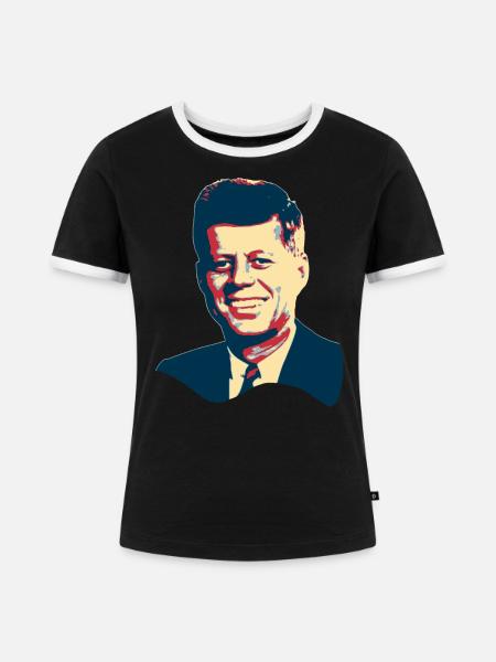 John F. KennedyPopArtTShirt - Frauen Kontrast-T-Shirt - Schwarz/Weiß