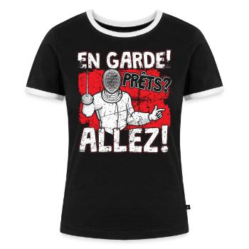 Fechten En Garde prets allez Fechter Degen Florett - Frauen Kontrast-T-Shirt - Schwarz/Weiß - Vorne - Selfina (174cm)