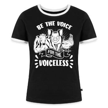 Be the voice for the Voiceless Vegan Vegetarisch - Frauen Kontrast-T-Shirt - Schwarz/Weiß - Vorne - Selfina (174cm)