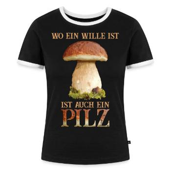 Pilzsammler Geschenk - Frauen Kontrast-T-Shirt - Schwarz/Weiß - Vorne - Selfina (174cm)