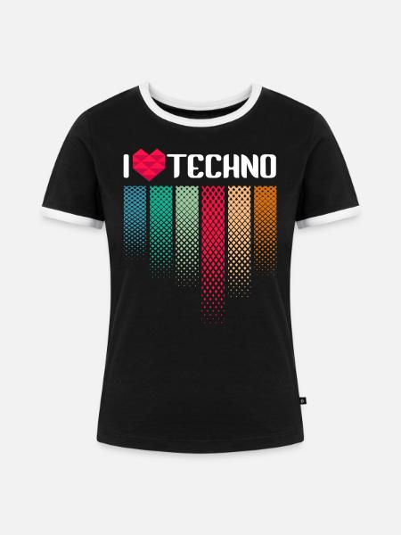 I Love Techno Musik Raver - Frauen Kontrast-T-Shirt - Schwarz/Weiß