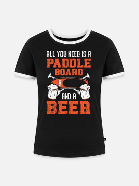 Paddleboard und Bier Standup Paddleboarding - Frauen Kontrast-T-Shirt - Schwarz/Weiß