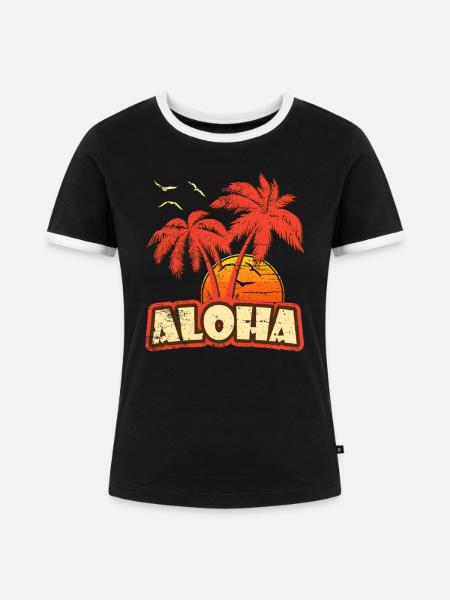 Aloha Weinlese-Sonnenuntergang - Frauen Kontrast-T-Shirt - Schwarz/Weiß