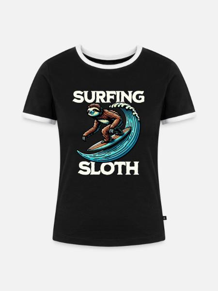 Surfing Sloth - Frauen Kontrast-T-Shirt - Schwarz/Weiß