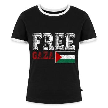 Free Gaza, Palestine Flag, Save Gaza, Palestina - Frauen Kontrast-T-Shirt - Schwarz/Weiß - Vorne - Selfina (174cm)