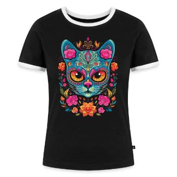 Dia de los Muertos Sugar Skull Mexikanischer Feiertag - Frauen Kontrast-T-Shirt - Schwarz/Weiß - Vorne - Selfina (174cm)