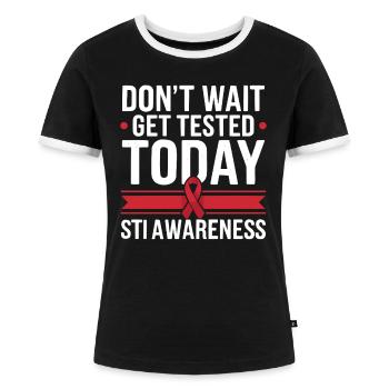 STI Awareness Sexuell übertragbare Infektionen - Frauen Kontrast-T-Shirt - Schwarz/Weiß - Vorne - Selfina (174cm)