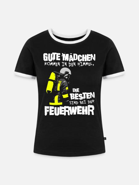 DIE BESTEN MÄDCHEN SIND BEI DER FEUERWEHR - Frauen Kontrast-T-Shirt - Schwarz/Weiß