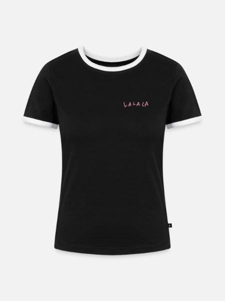 LA LA LA bestickt - Frauen Kontrast-T-Shirt - Schwarz/Weiß