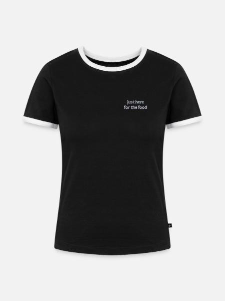 Just here for the food bestickt Foodlover Spruch - Frauen Kontrast-T-Shirt - Schwarz/Weiß