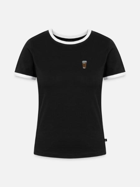 Kaffeebecher bestickt - Frauen Kontrast-T-Shirt - Schwarz/Weiß