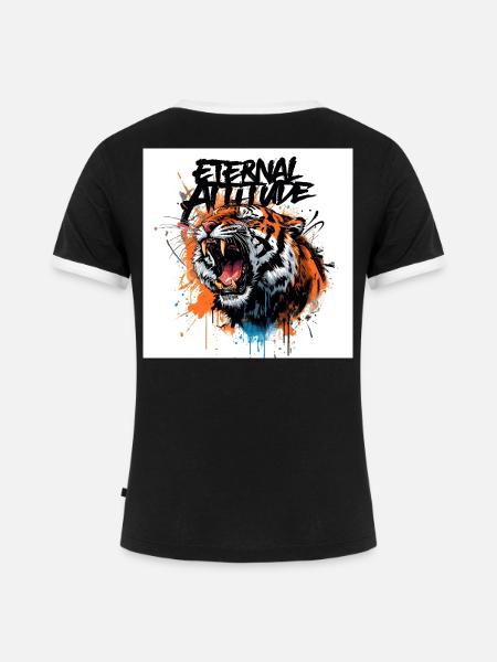 Ewige Tiger-Pose - Frauen Kontrast-T-Shirt - Schwarz/Weiß