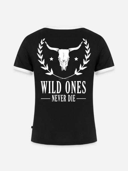 Wildbisonschädel umgeben von Lorbeeren - Frauen Kontrast-T-Shirt - Schwarz/Weiß