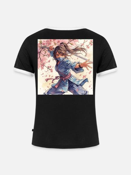 Blütenklinge Ninja im Kimono - Frauen Kontrast-T-Shirt - Schwarz/Weiß