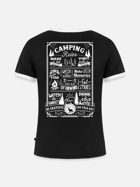 Camping Rules - Frauen Kontrast-T-Shirt - Schwarz/Weiß