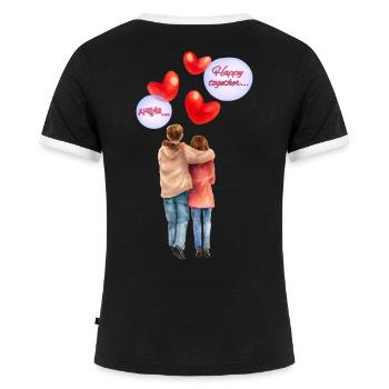 Happy Together – Romantische Aquarell-Illustration - Frauen Kontrast-T-Shirt - Schwarz/Weiß - Hinten - Selfina (174cm)