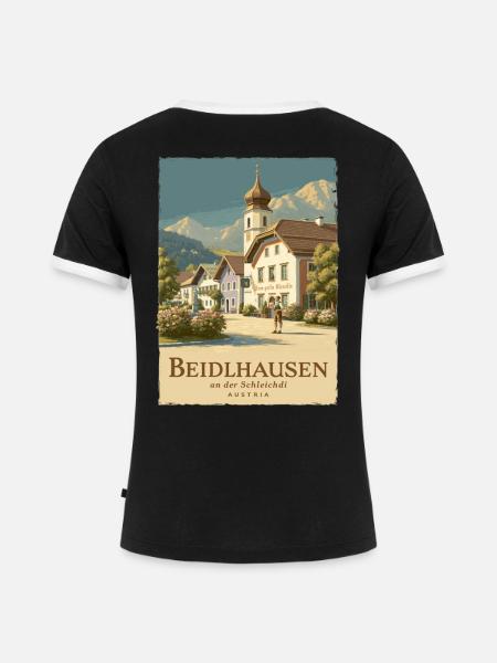 Beidlhausen Poster - Alpen Dorfharmonie - Frauen Kontrast-T-Shirt - Schwarz/Weiß