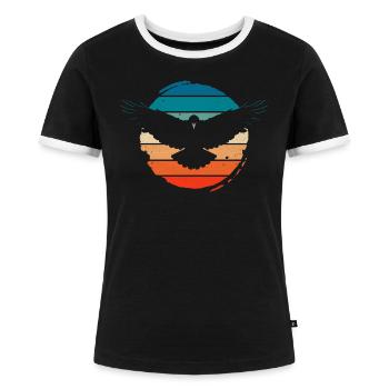 Krähe Rabe Vogel Vintage Retro Design - Frauen Kontrast-T-Shirt - Schwarz/Weiß - Vorne - Selfina (174cm)