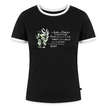Crois que les miracles t’arrivent - poème Rilke - T-shirt contrasté Femme - noir/blanc - Devant - Selfina (174cm)
