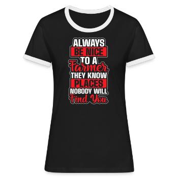 Landwirtschaft Bauernhof Farm - Frauen Kontrast-T-Shirt - Schwarz/Weiß - Vorne - Selfina (174cm)