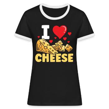 Ich Liebe Käse Liebhaber Süß Sprüche - Frauen Kontrast-T-Shirt - Schwarz/Weiß - Vorne - Selfina (174cm)