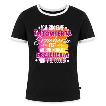 Erzieherin Tätowierung - Frauen Kontrast-T-Shirt - Schwarz/Weiß - Vorne - Selfina (174cm)